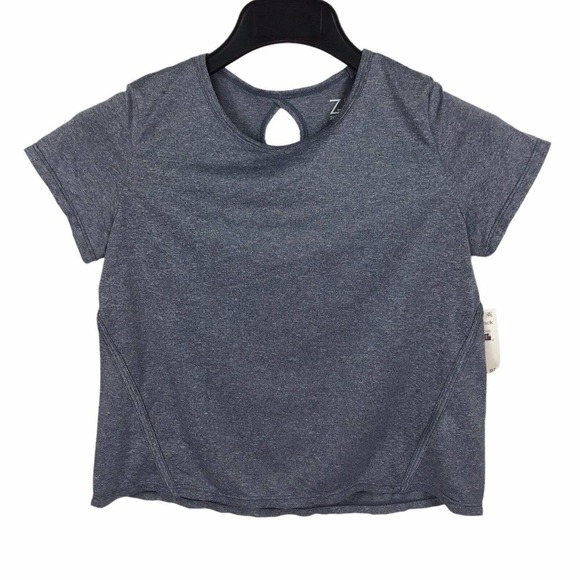 Z by Zella Girls Gray Keyhole Back Short Sleeve Tee Shirt Athletic Top M 8/10 - Picture 1 of 3